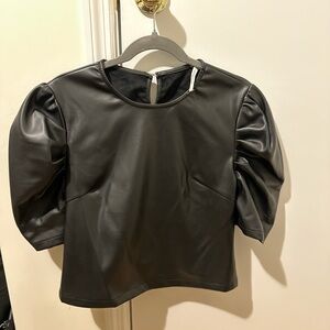 Ellison Black Faux Leather Puff Sleeve Blouse
